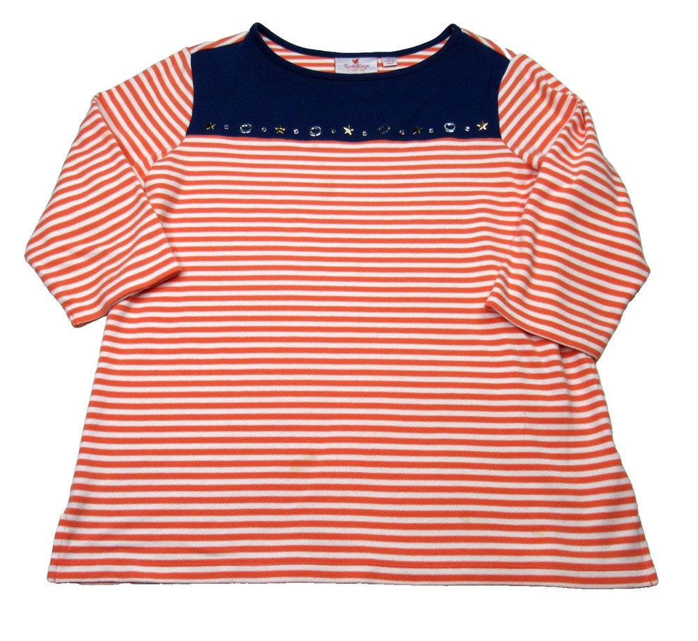 Quacker Factory Nautical By Nature Bateau Neck Tshirt Womens Size Large Striped